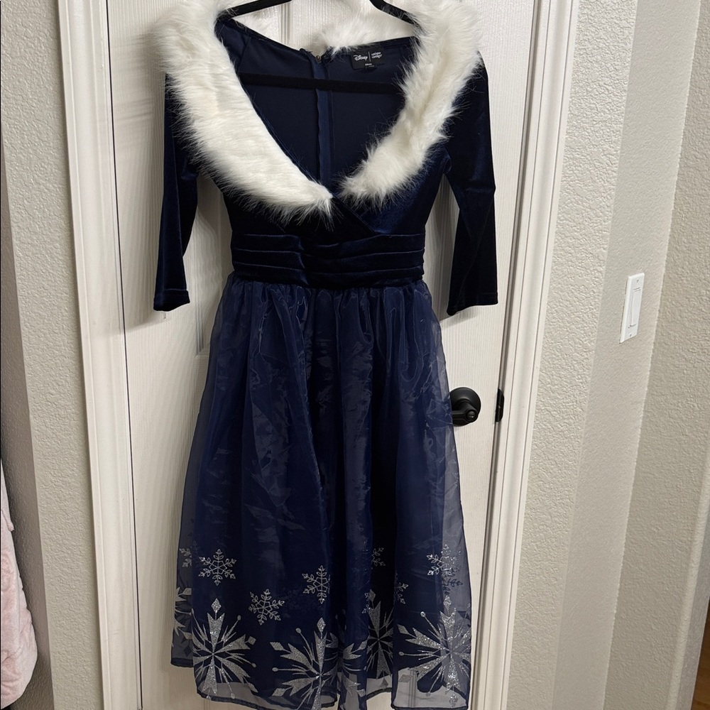 Unique Vintage x Disney Elsa dress with Faux Fur Trim NWOT